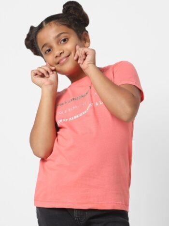 KIDS ONLY Girls Coral Typography Printed Cotton T-shirt