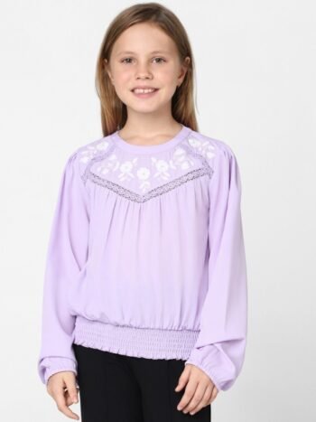 KIDS ONLY Girls Floral Printed Round Neck Blouson Top