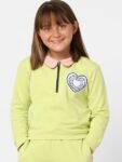 KIDS ONLY Girls Green Solid Cotton Sweatshirt