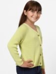 KIDS ONLY Girls Green Solid Ribbed Cotton Cardigan