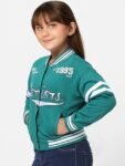 KIDS ONLY Girls Green Typography Cotton Bomber Jacket