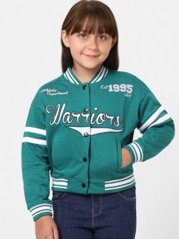 KIDS ONLY Girls Green Typography Cotton Bomber Jacket
