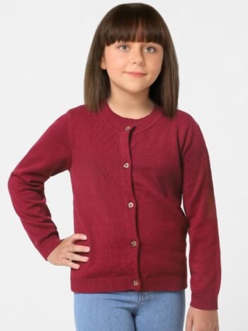 KIDS ONLY Girls Maroon Solid Cotton Cardigan