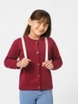 KIDS ONLY Girls Maroon Solid Cotton Cardigan