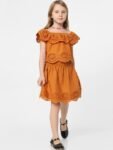 KIDS ONLY Girls Mustard Solid A-Line Above Knee-Length Pure Cotton Skirt