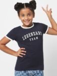 KIDS ONLY Girls Navy Blue Typography Printed Cotton T-shirt