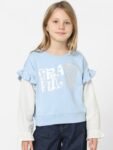 KIDS ONLY Girls Pull Over Printed Layer Sleeves Sweatshirt