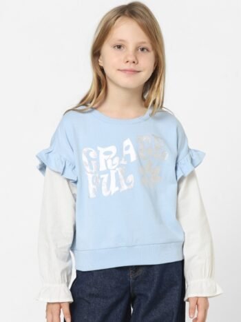 KIDS ONLY Girls Pull Over Printed Layer Sleeves Sweatshirt