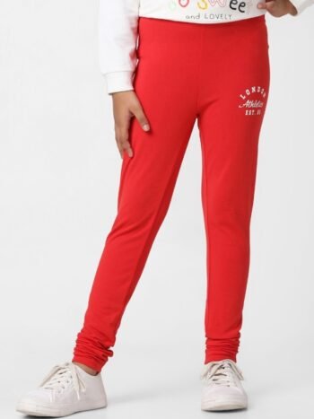 KIDS ONLY Girls Red Solid Churidar-Length Cotton Leggings