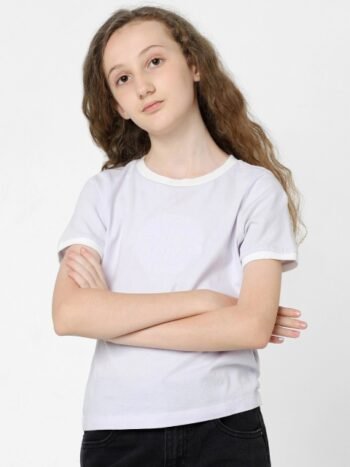 KIDS ONLY Girls Ribbed Round Neck Cotton T-shirt