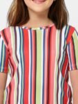 KIDS ONLY Girls Striped Round Neck Cotton T-shirt