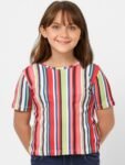 KIDS ONLY Girls Striped Round Neck Cotton T-shirt