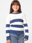 KIDS ONLY Girls White & Blue Striped Cotton Pullover