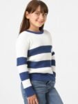 KIDS ONLY Girls White & Blue Striped Cotton Pullover
