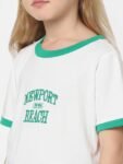 KIDS ONLY Girls White & Green Typography Printed Cotton T-shirt