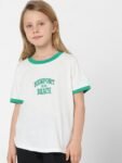 KIDS ONLY Girls White & Green Typography Printed Cotton T-shirt