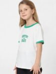KIDS ONLY Girls White & Green Typography Printed Cotton T-shirt
