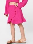 KIDS ONLY KOGDANI Self Design Above Knee-Length Ruffle Wrap Skirt