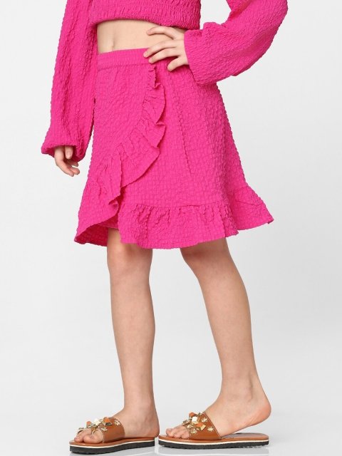 KIDS ONLY KOGDANI Self Design Above Knee-Length Ruffle Wrap Skirt