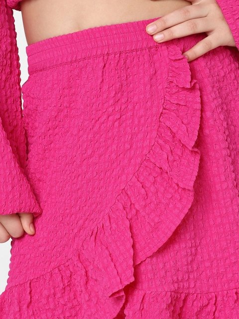 KIDS ONLY KOGDANI Self Design Above Knee-Length Ruffle Wrap Skirt