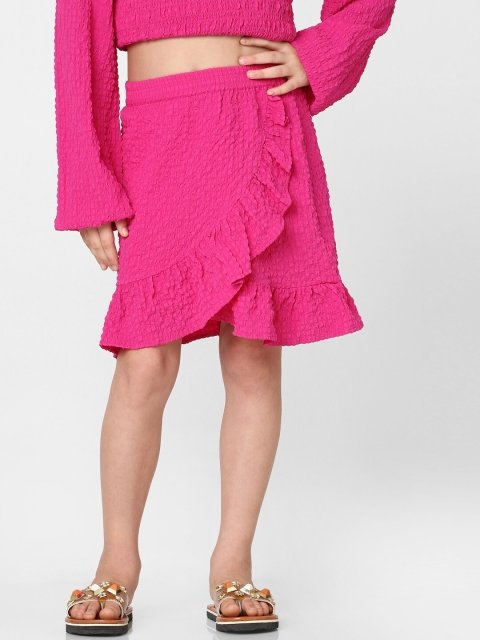 KIDS ONLY KOGDANI Self Design Above Knee-Length Ruffle Wrap Skirt