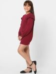 KIDS ONLY Maroon Striped Cotton Bodycon Mini Dress