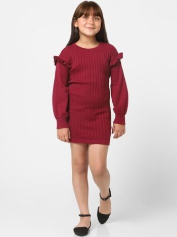 KIDS ONLY Maroon Striped Cotton Bodycon Mini Dress