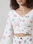 ONLY Abstract Printed Flared Sleeves Smocked Gathered Crop Top