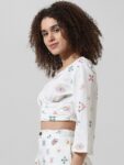 ONLY Abstract Printed Flared Sleeves Smocked Gathered Crop Top