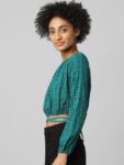 ONLY Blue & chinese black Checked Blouson Crop Top