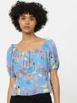 ONLY Blue Floral Print Square Neck Top