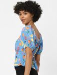 ONLY Blue Floral Print Square Neck Top