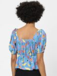 ONLY Blue Floral Print Square Neck Top