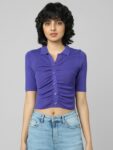 ONLY Blue Shirt Style Crop Top