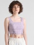 ONLY Checked Square Neck Ruched Tank Crop Top