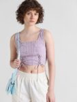 ONLY Checked Square Neck Ruched Tank Crop Top