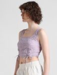 ONLY Checked Square Neck Ruched Tank Crop Top