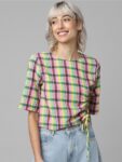 ONLY Checked Waist Tie Ups Top