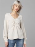 ONLY Cuffed Sleeves V-Neck Top