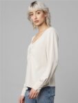 ONLY Cuffed Sleeves V-Neck Top