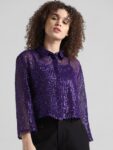 ONLY Embellished Mandarin Collar Sequined Shirt Style Top