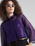 ONLY Embellished Mandarin Collar Sequined Shirt Style Top