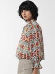 ONLY Ethnic Motifs Printed High Neck Cuffed Sleeves Regular Top