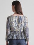 ONLY Ethnic Motifs Printed Sweetheart Neck Twisted Bishop Sleeves Top