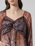 ONLY Ethnic Motifs Printed Twisted Semi Sheer Chiffon Top