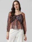 ONLY Ethnic Motifs Printed Twisted Semi Sheer Chiffon Top