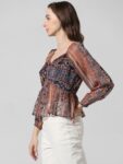 ONLY Ethnic Motifs Printed Twisted Semi Sheer Chiffon Top