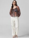 ONLY Ethnic Motifs Printed Twisted Semi Sheer Chiffon Top