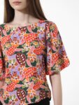 ONLY Floral Print Boat Neck Short Puff Sleeves Top