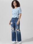 ONLY Floral Print Off-Shoulder Puff Sleeve Bardot Casual Top